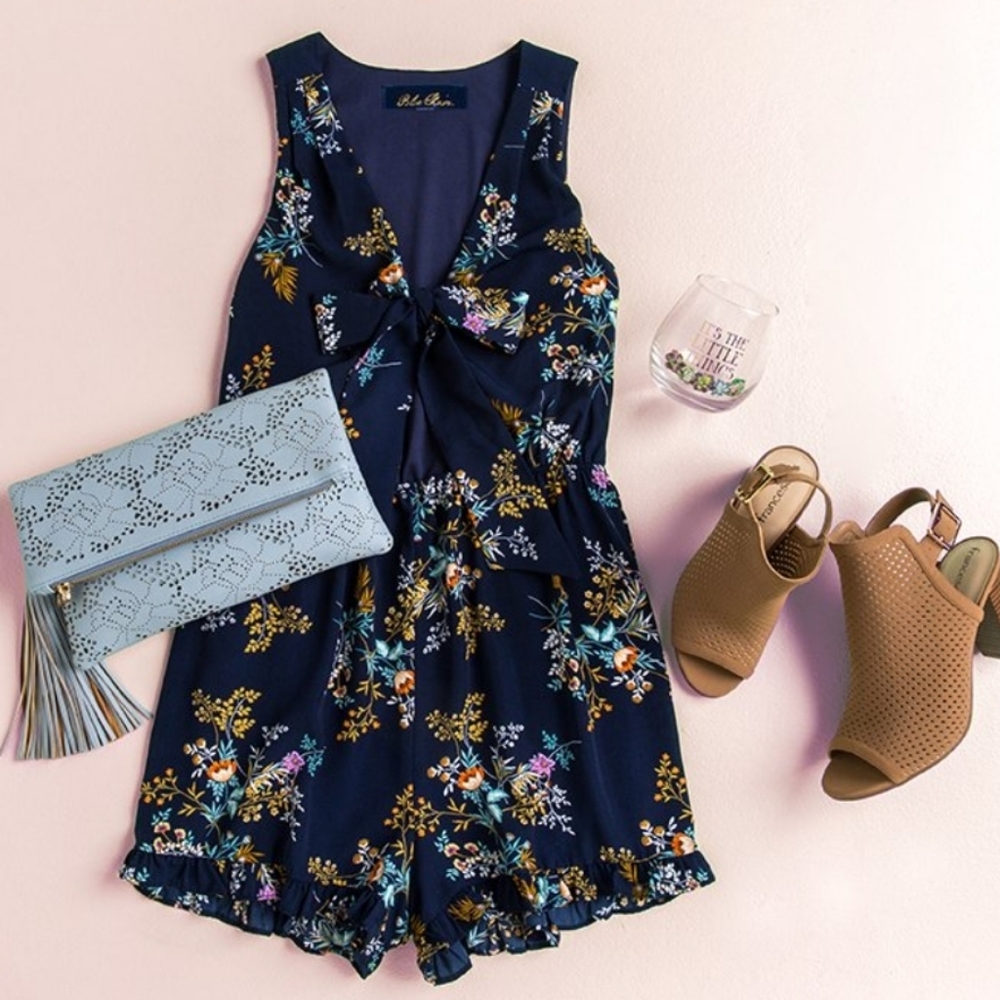 Francesca's Collection Blue Floral Roomper